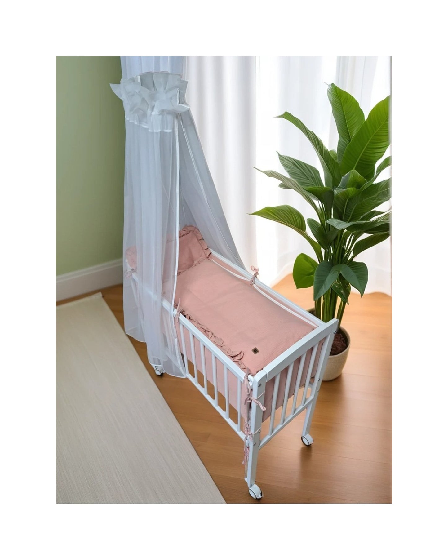 Beistellbett 3in1 90x40 – Matratze & Musselin-Set Rosa | Babyhafen
