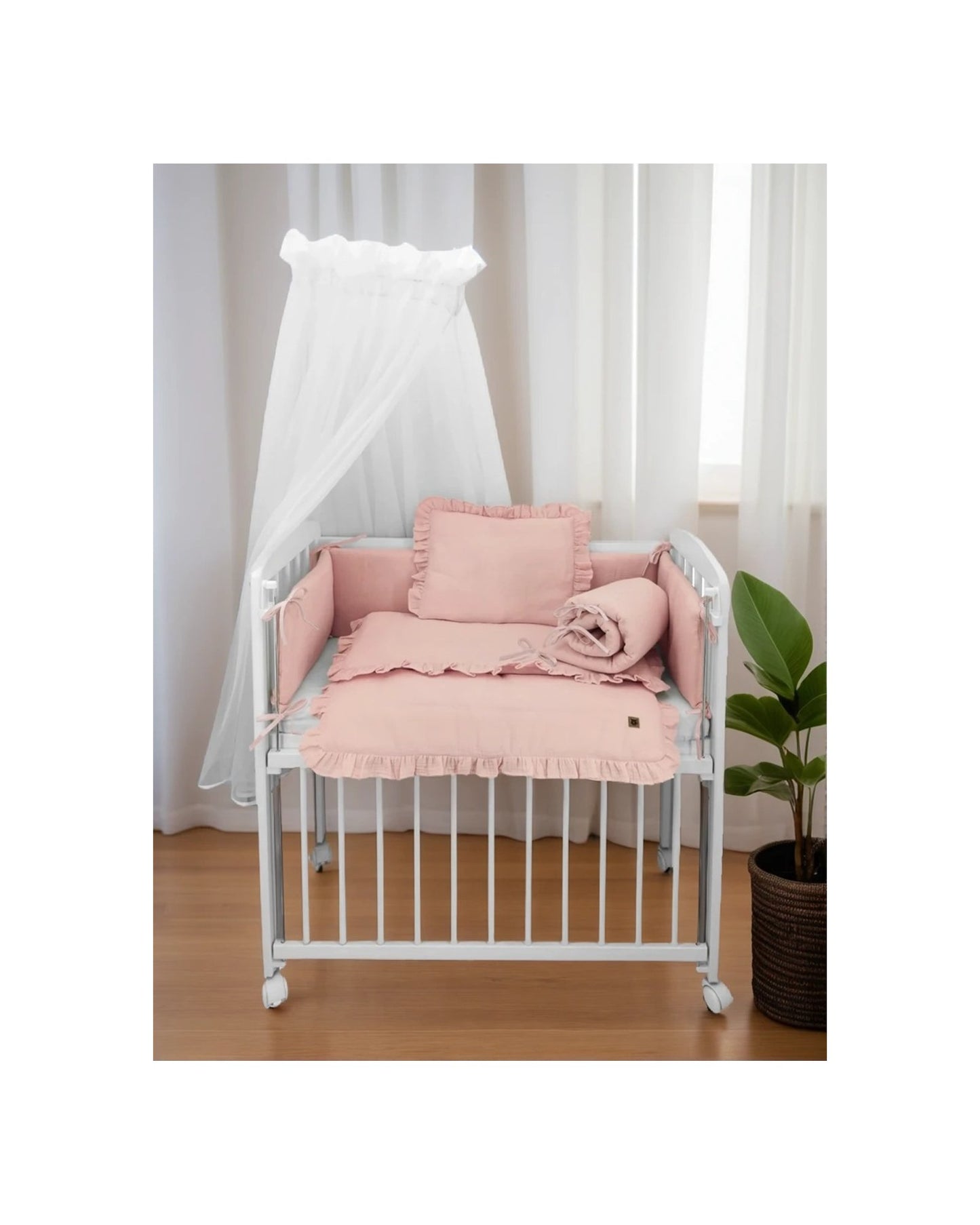 Beistellbett 3in1 90x40 – Matratze & Musselin-Set Rosa | Babyhafen