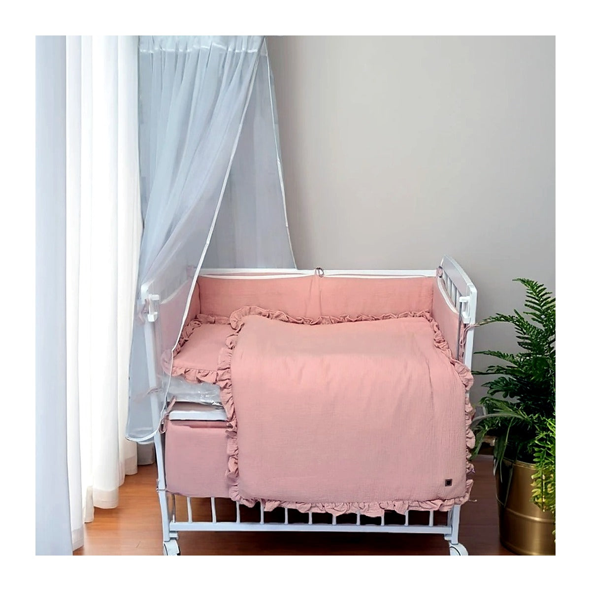 Beistellbett 3in1 90x40 – Matratze & Musselin-Set Rosa | Babyhafen