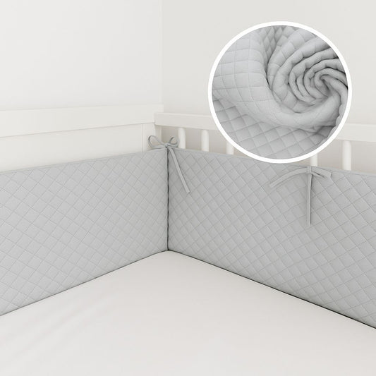 Babybett Nestchen Samt Grau gesteppt weich gepolstert_Bettumrandung