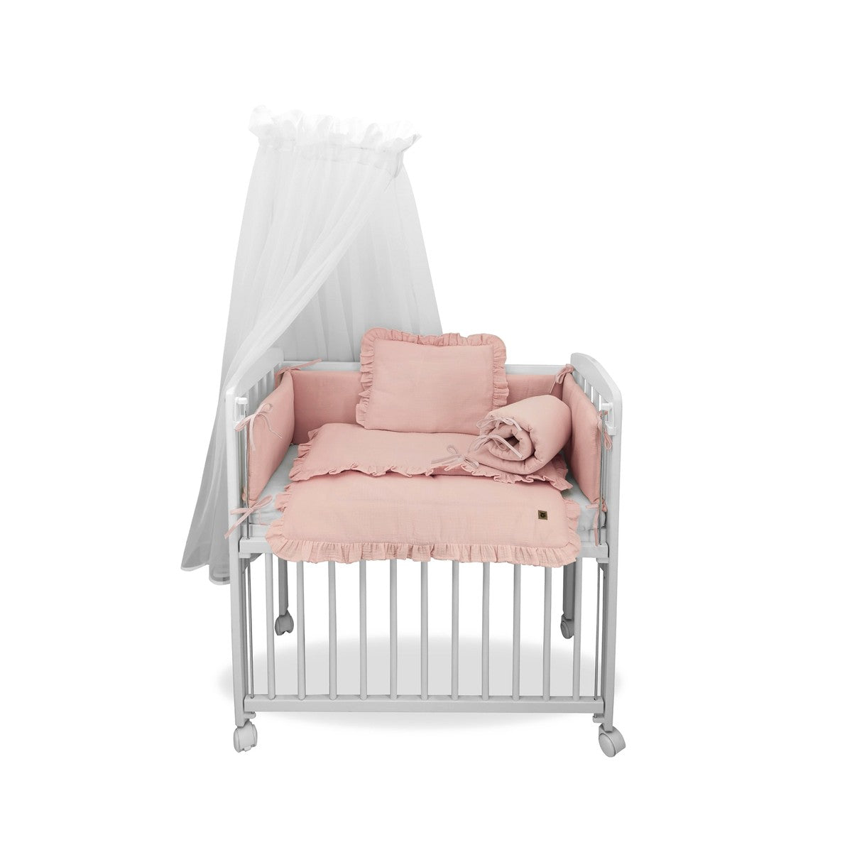 Beistellbett 3in1 90x40 – Matratze & Musselin-Set Rosa | Babyhafen