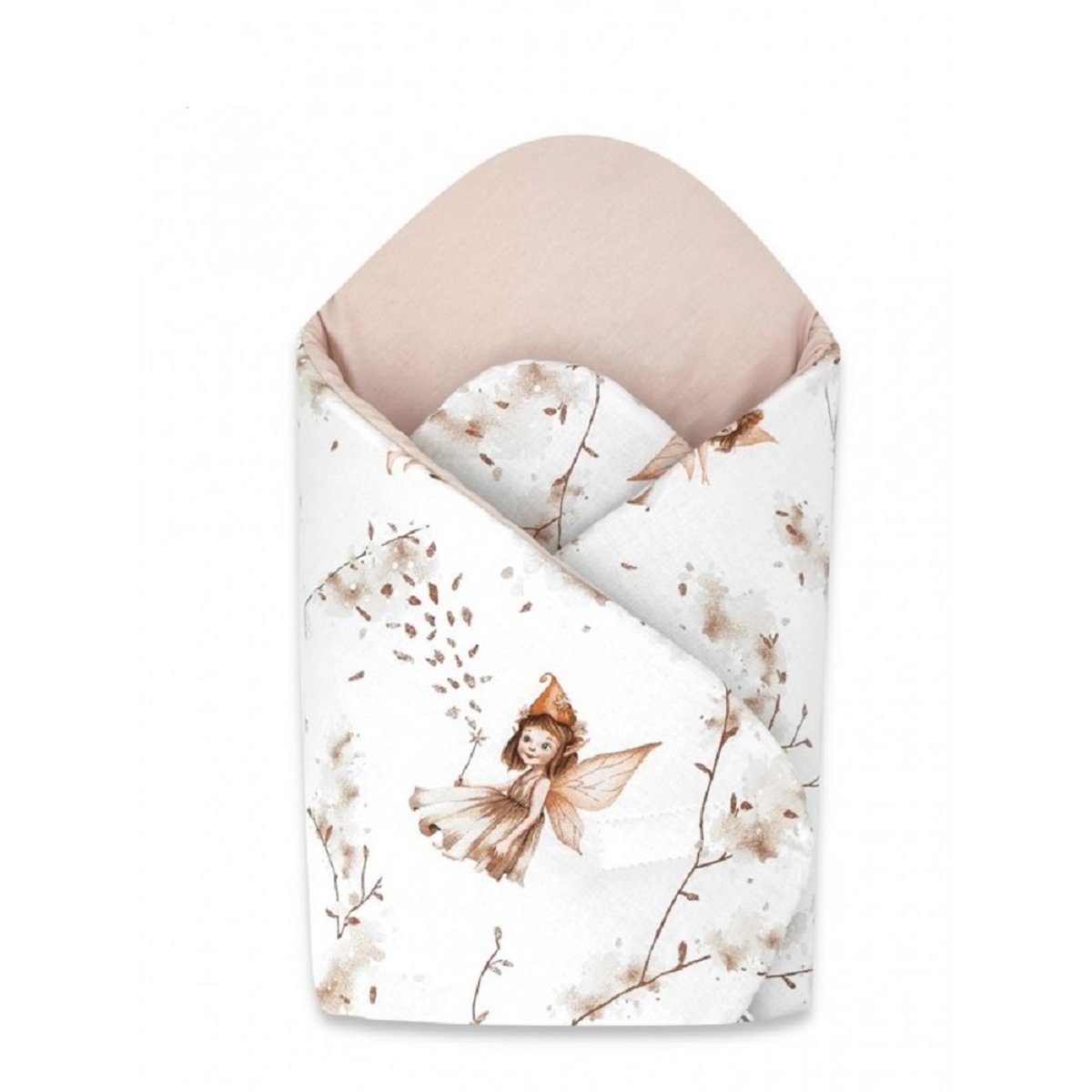 Babyhörnchen mit Feenmotiv – Einschlagdecke für Babys in Beige Rosa