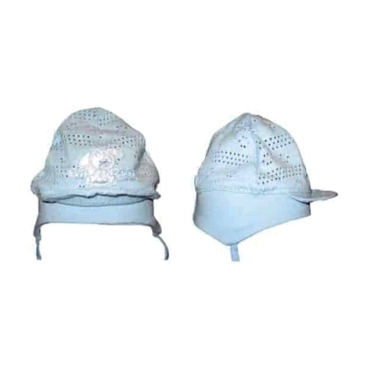 Sommerliche Erstlingsmütze für Babys in Hellblau mit Muster
