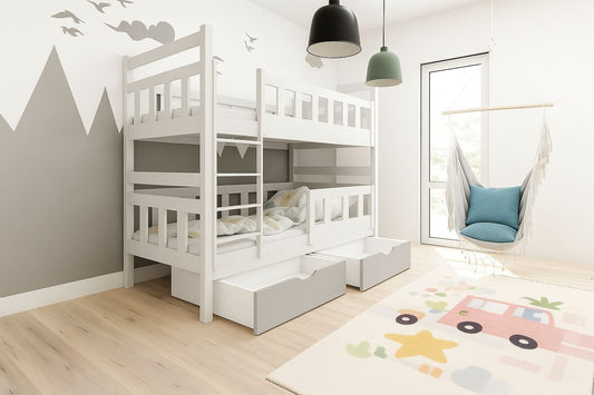 Etagenbett Kinderbett Weiß mit grauen Schubladen – Babyhafen