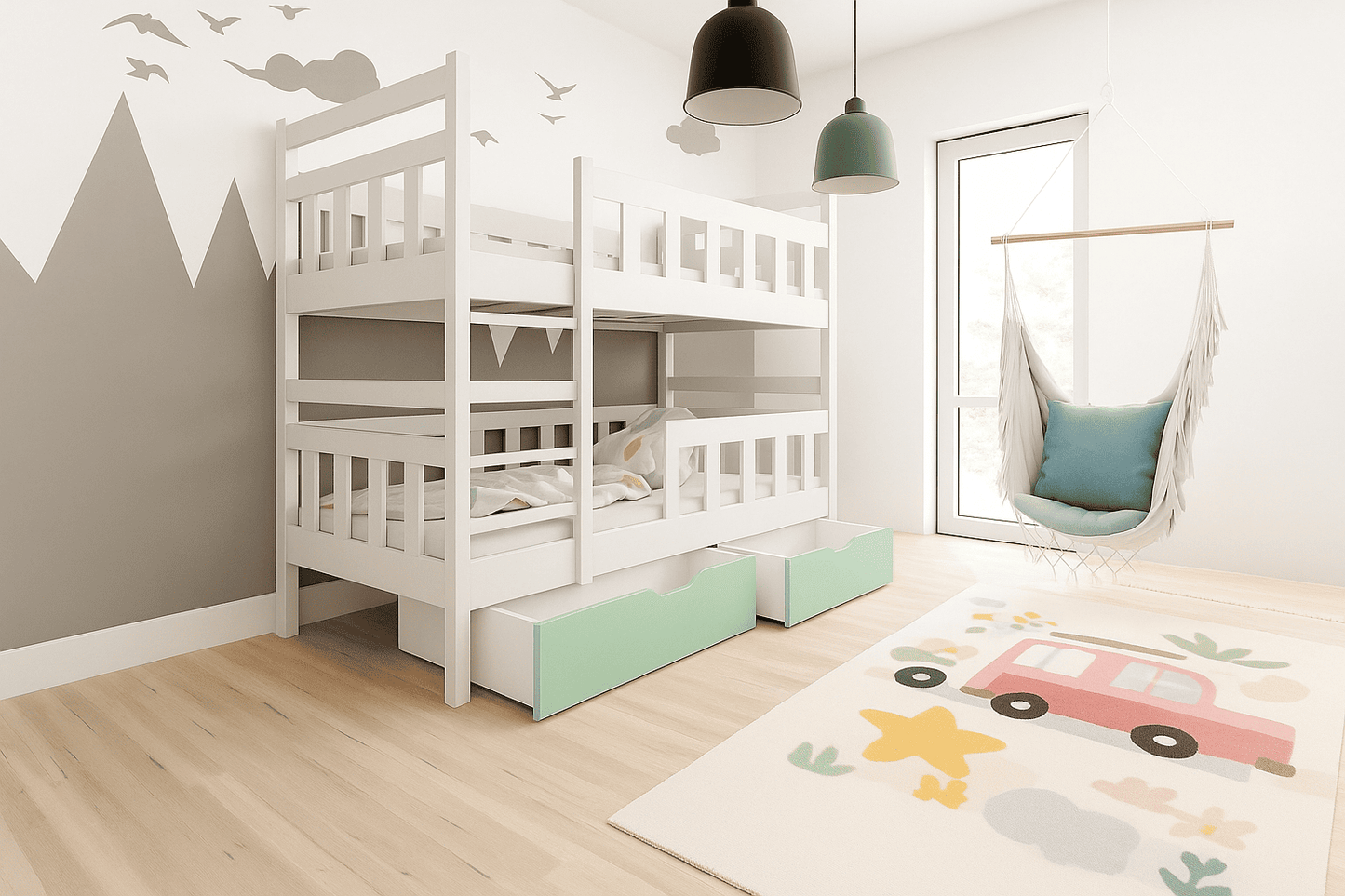 Etagenbett „Luna 2in1“ – Kinderbett für zwei Kinder mit Schubladen