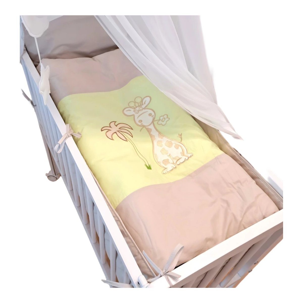 3-in-1 Baby Beistellbett mit Giraffe Bettwäsche – Komplettset - babyhafen.de