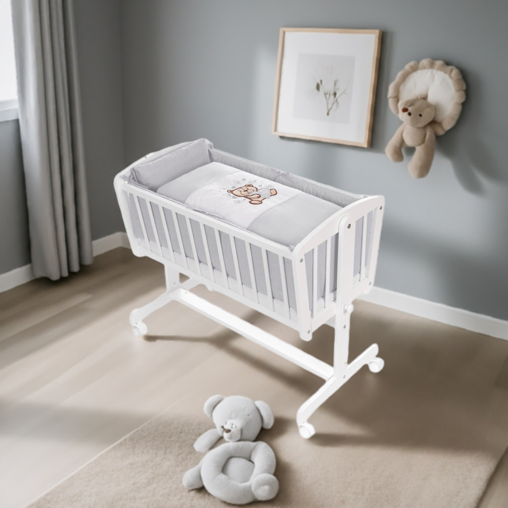 Komplettwiegeset Teddybär-Schmetterlinge Grau - babyhafen.de