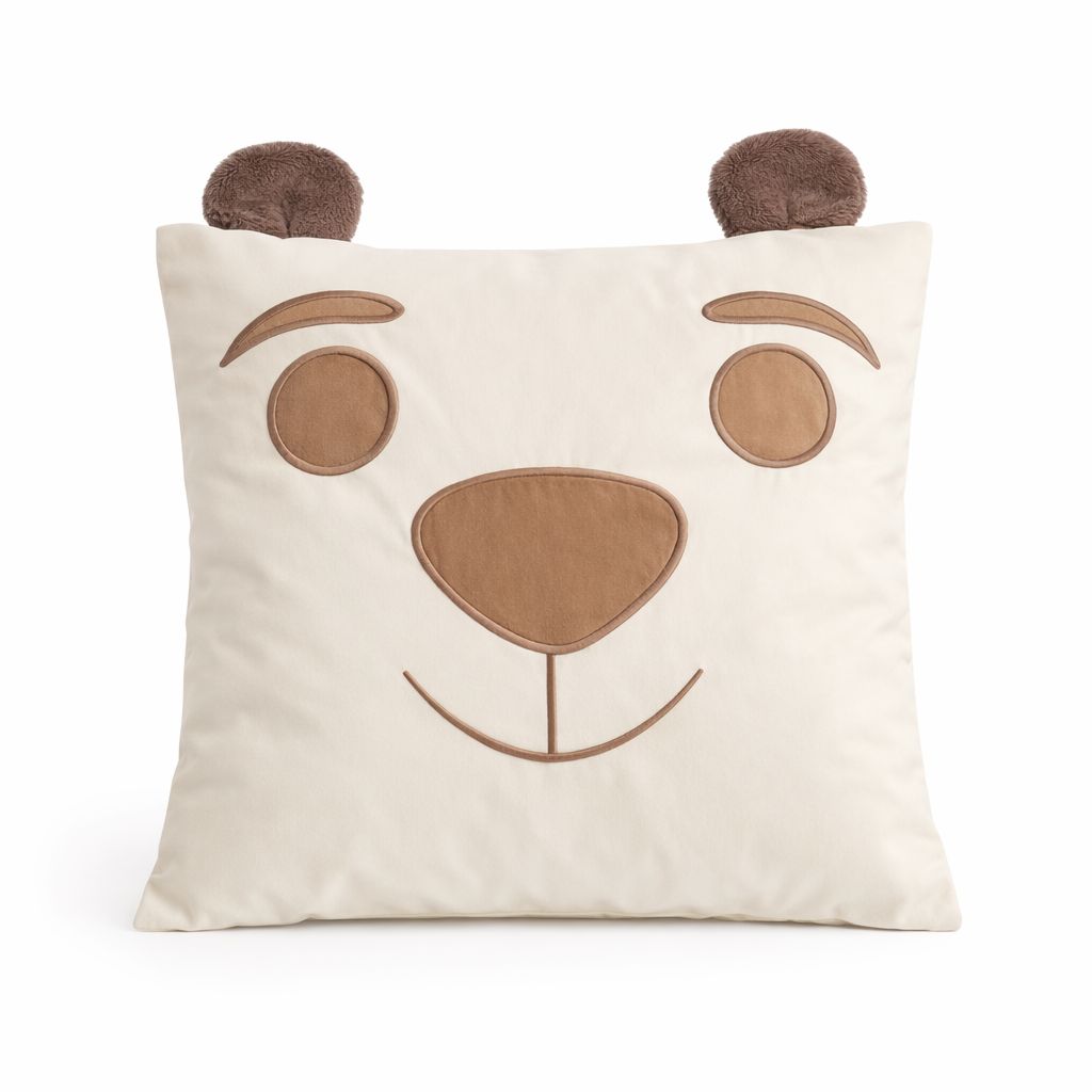 Kinder Dekokissen 37x37 Bär Beige mit weichen Plüschohren