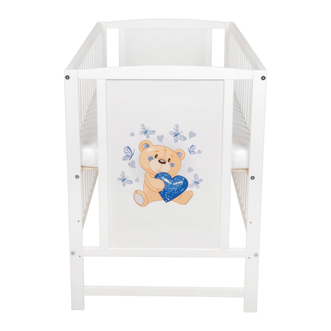 Babybett Teddybär – Herzen Blau 60 × 120 cm mit Matratze - babyhafen.de