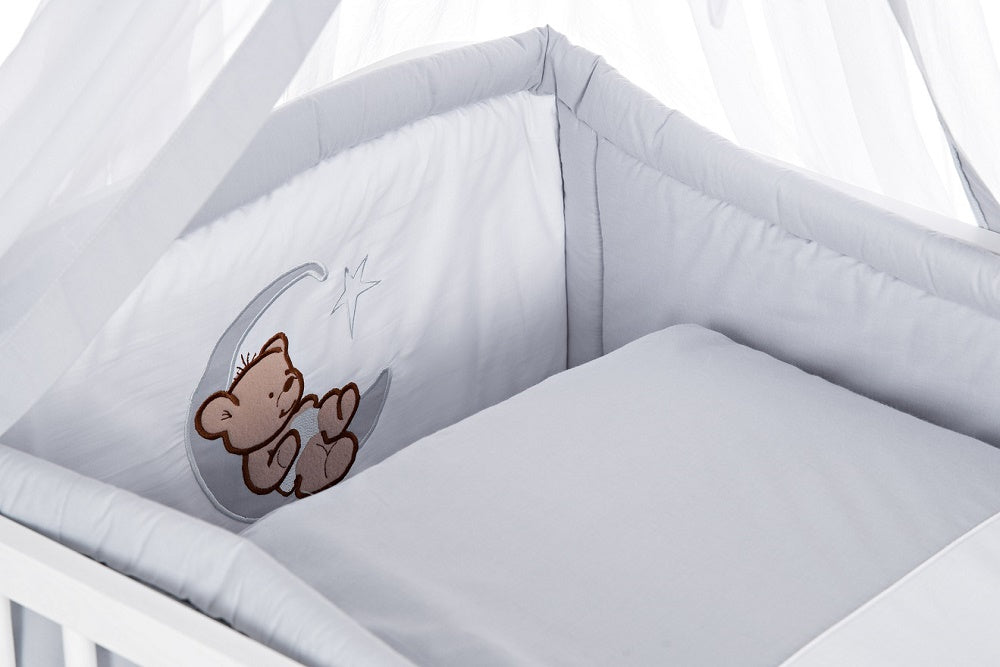 Komplettbett Babybett Teddy & Mond in Grau - babyhafen.de