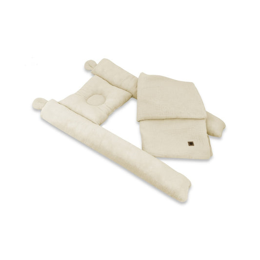 Babynest Set Beige aus Musselin mit Decke und Spannbettlaken