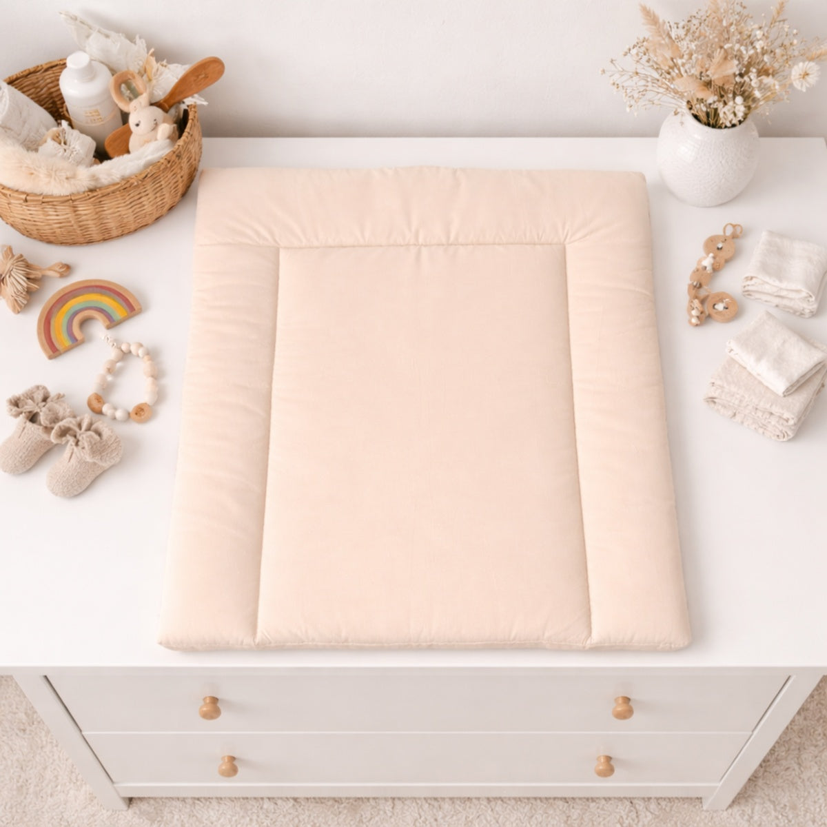 Baby Wickelauflage 74x74 Baumwolle Beige weich gepolstert