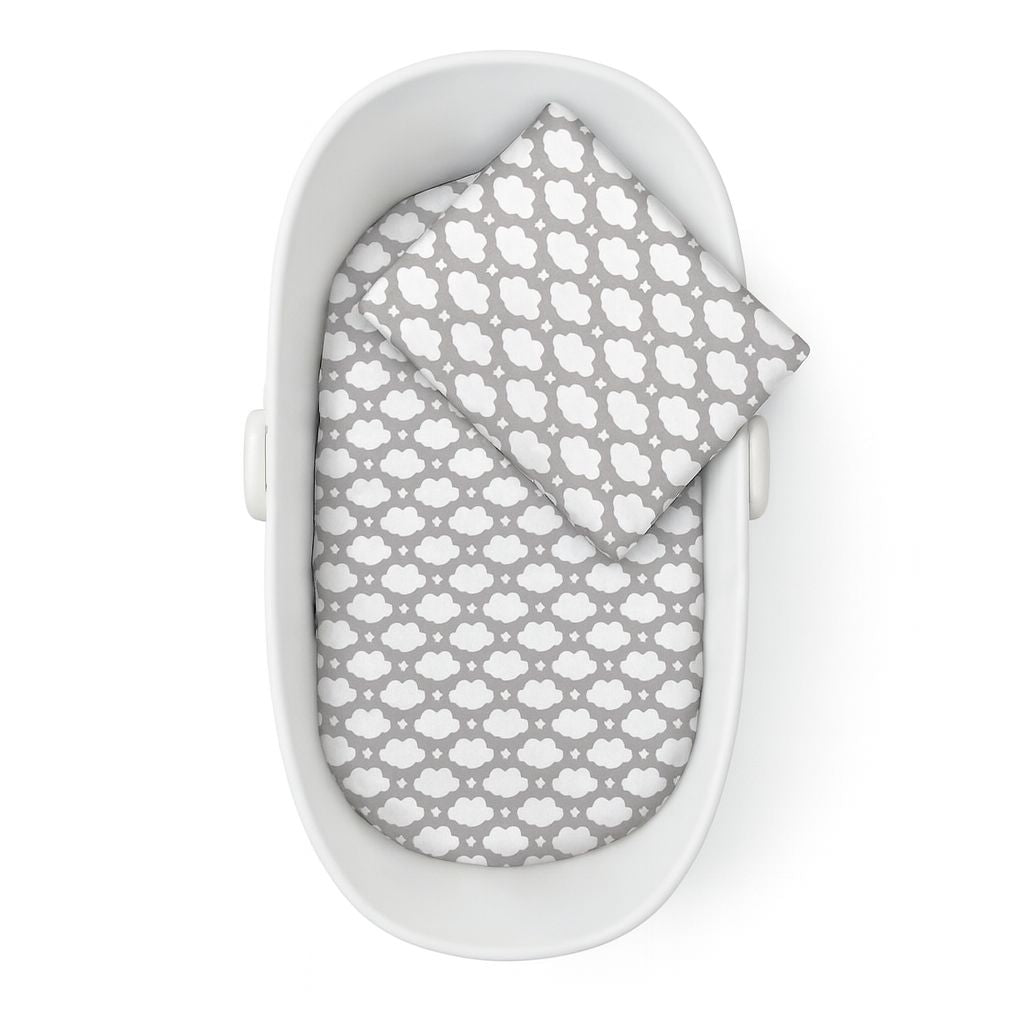Baby Bettwäsche Set Wolken Grau 50x70 cm mit Kissen und Decke für Kinderwagen