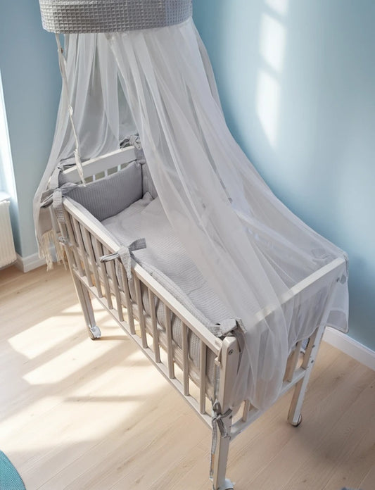3-in-1 Beistellbett Komplettset aus Baumwollwaffel – Grau - babyhafen.de 