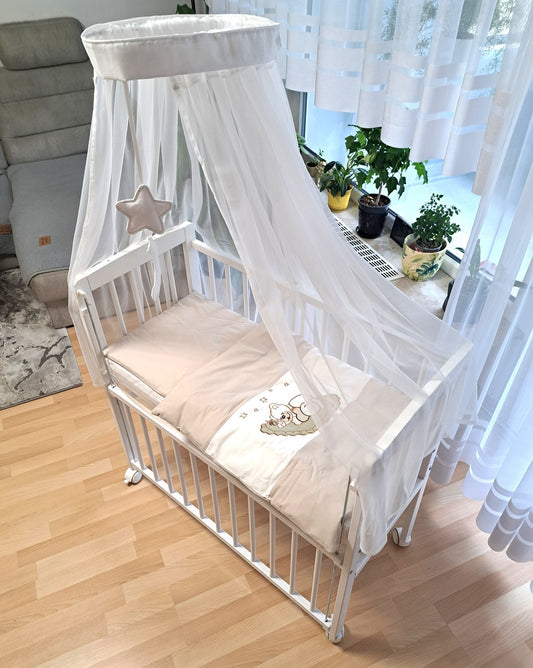 3-in-1 Baby Beistellbett mit Matratze & Bettwäsche in Beige - babyhafen.de 
