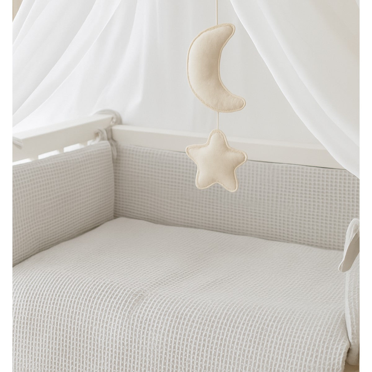 Beistellbett 90x40 cm grau komplett mit Matratze und Waffel-Bettwäsche