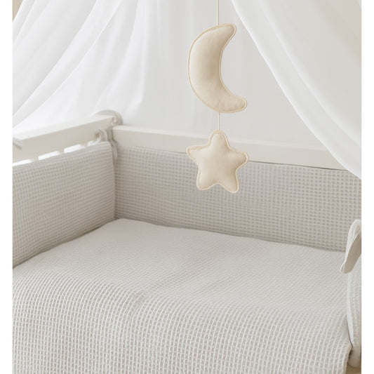 Beistellbett 90x40 cm grau komplett mit Matratze und Waffel-Bettwäsche