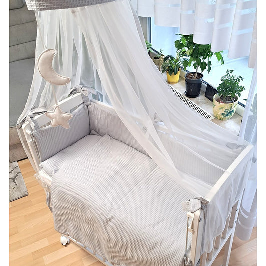 3-in-1 Beistellbett Komplettset aus Baumwollwaffel – Grau