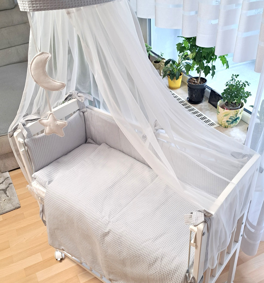 3-in-1 Beistellbett Komplettset aus Baumwollwaffel – Grau - babyhafen.de 