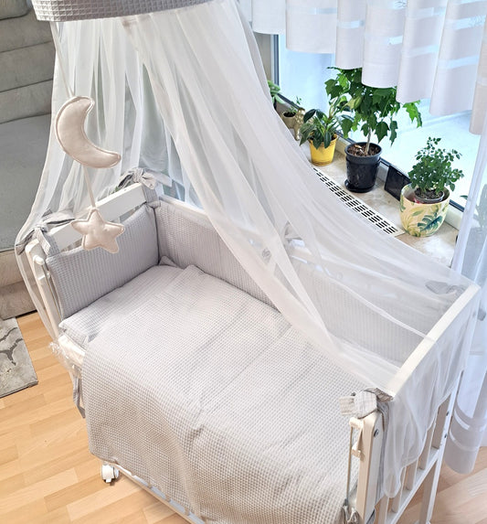 3-in-1 Beistellbett Komplettset aus Baumwollwaffel – Grau - babyhafen.de 