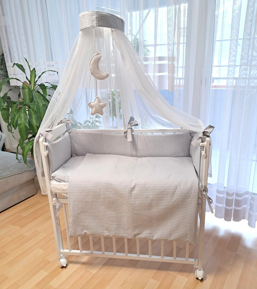 3-in-1 Beistellbett Komplettset aus Baumwollwaffel – Grau - babyhafen.de 