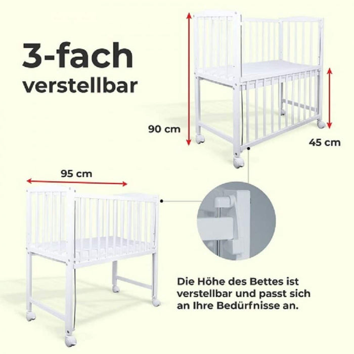 3in1 Baby Beistellbett mit Matratze Nestchen Weiß - babyhafen.de 