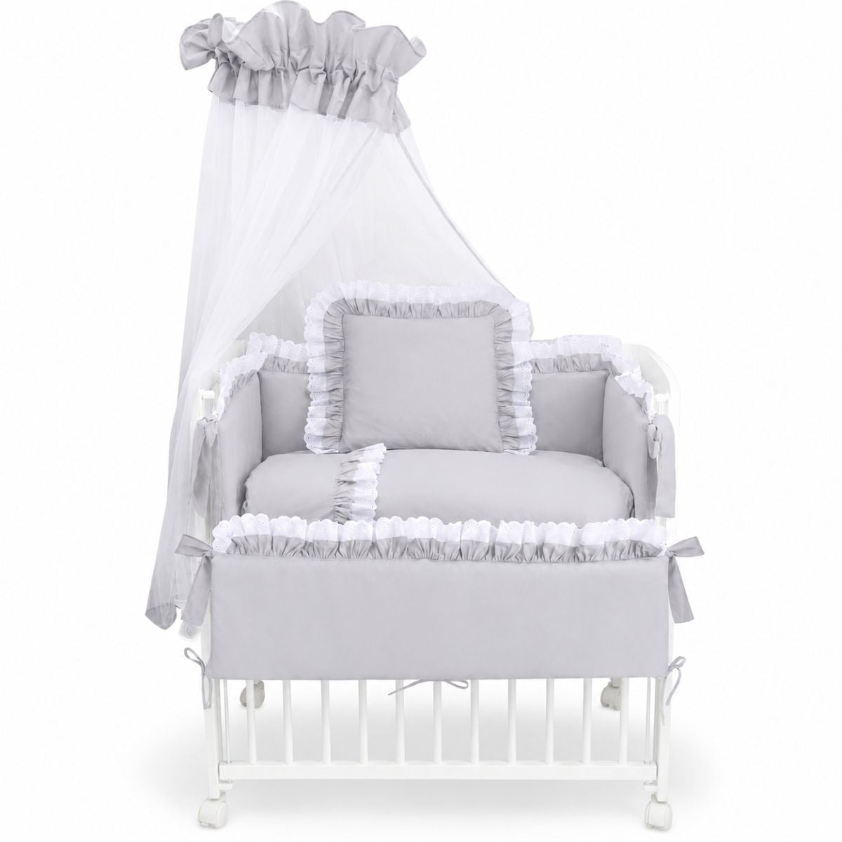 3in1 Beistellbett Royal Grau 90x40 cm mit Spitze, Nestchen, Bettwäsche und Baldachin