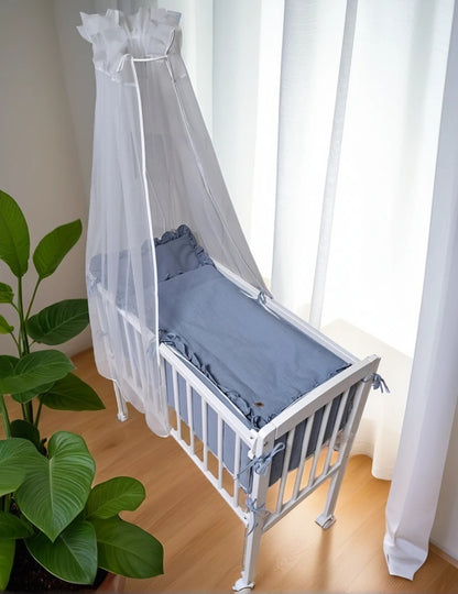 3in1 Beistellbett mit Musselin-Bettwäsche – Jeansblau - babyhafen.de 