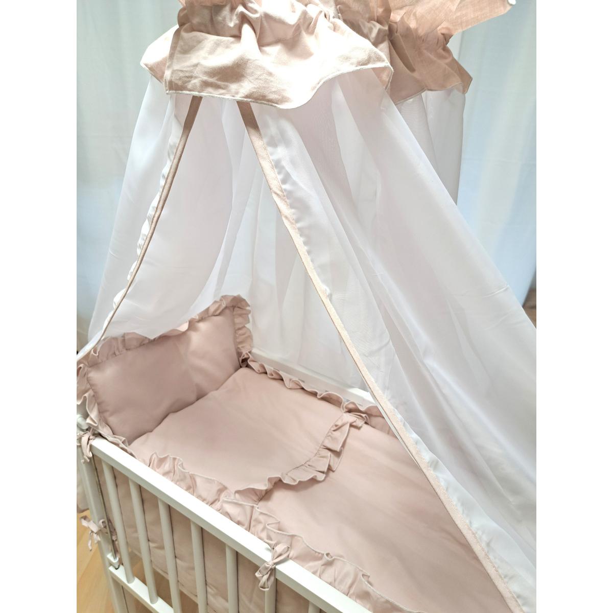 3in1 Babybett aus Kiefernholz in Weiß mit beiger Ausstattung und Zubehör