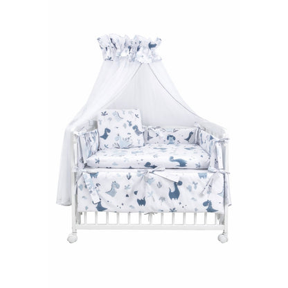 Beistellbett Baby 3in1 weiß mit Dino-Motiv, kompletter Stoffausstattung und Himmel
