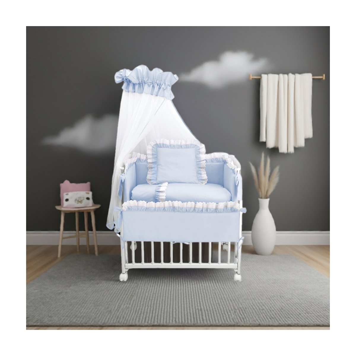 3in1 Beistellbett Babybett Royal Blau Spitze - babyhafen.de 
