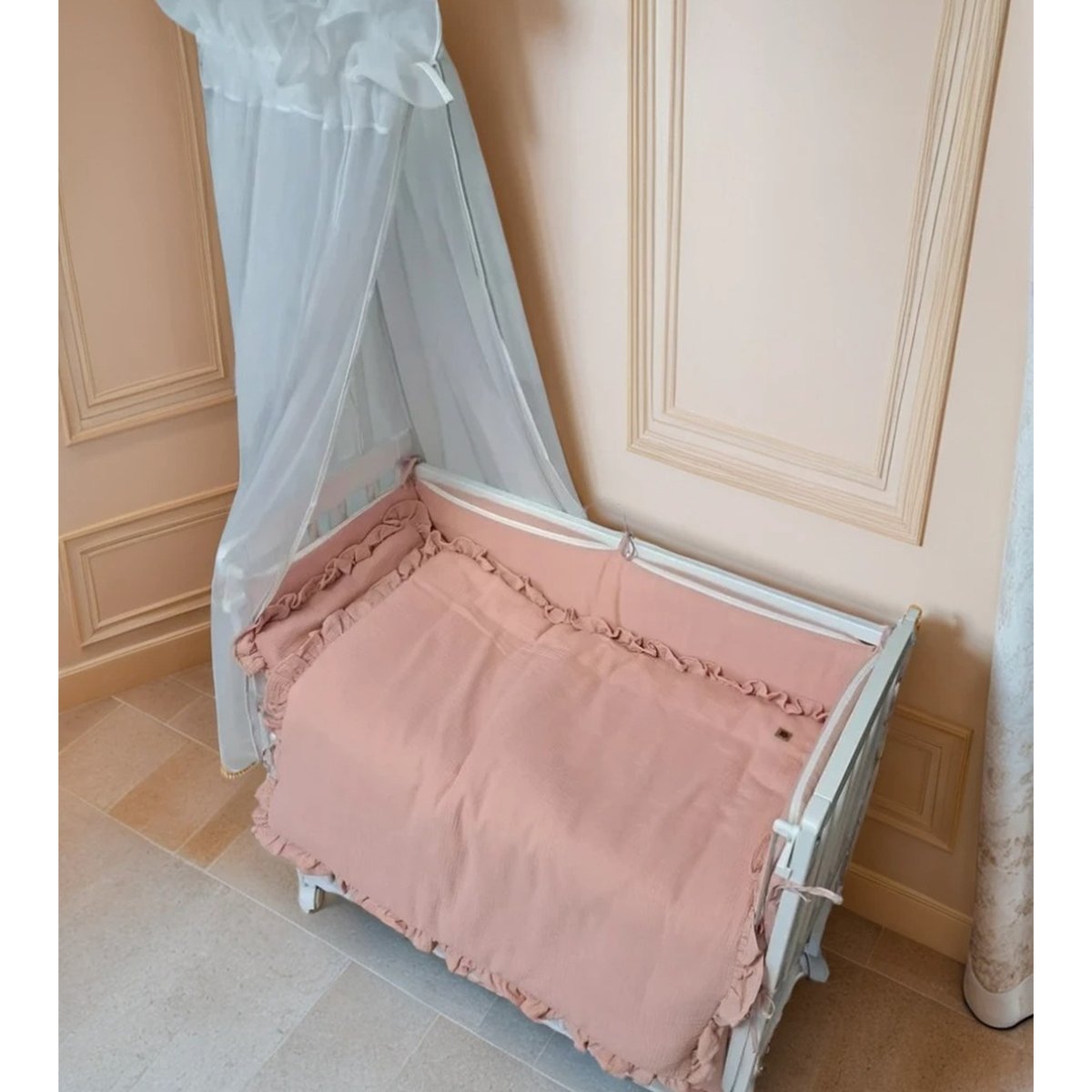 Beistellbett 3in1 90x40 – Matratze & Musselin-Set Rosa | Babyhafen - babyhafen.de 