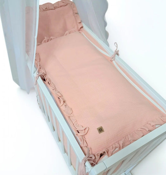 3in1 Beistellbett Weiß mit rosa Musselin – weich & stilvoll - babyhafen.de 