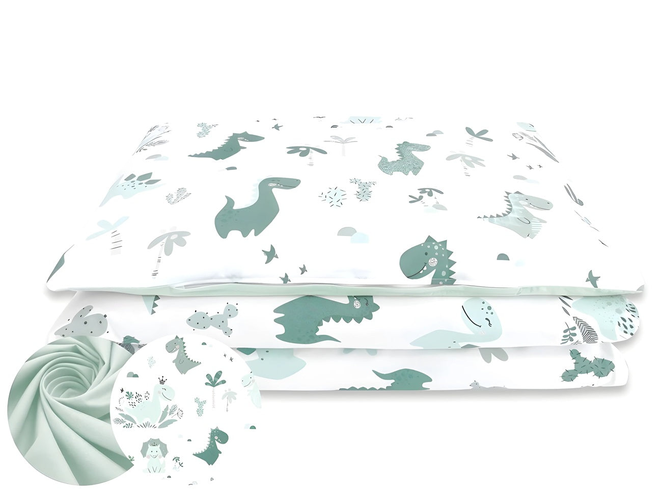 Baby Bettwäsche Set 4-teilig – Dino Mint – Baumwolle mit Füllung - babyhafen.de 