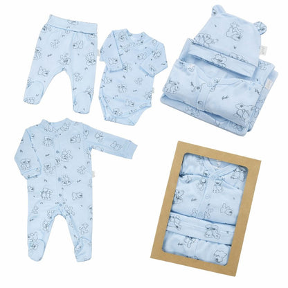 4-teiliges Neugeborenen-Set in Blau mit Body, Strampler, Hose und Mütze