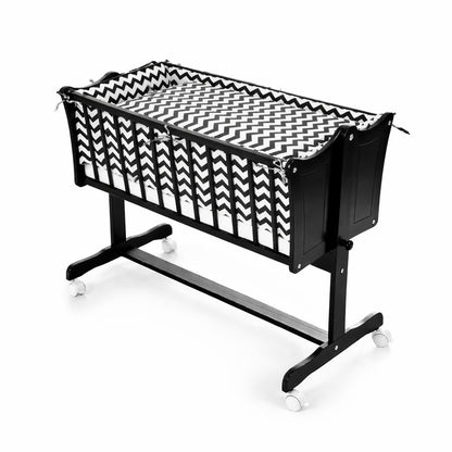 5-teiliges Wiegenset Zickzack aus Baumwolle in Weiß/Schwarz für Babywiege 90×40 cm