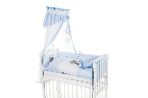 7-teilig Bettwäsche-Stickerei für Beistellbett blau Bear - babyhafen.de 