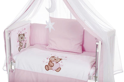 7-teilig Bettset-Stickerei für Beistellbett rosa Bear - babyhafen.de 