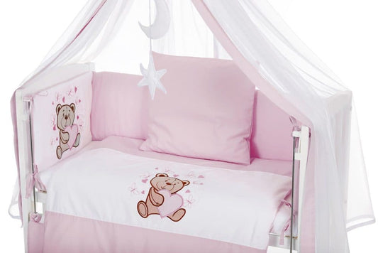 7-teilig Bettset-Stickerei für Beistellbett rosa Bear - babyhafen.de 