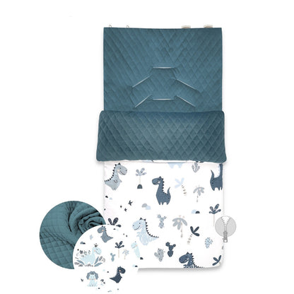 Rückseite Baby-Fußsack DINO mit Gurtschlitzen für Kinderwagen und Autositz