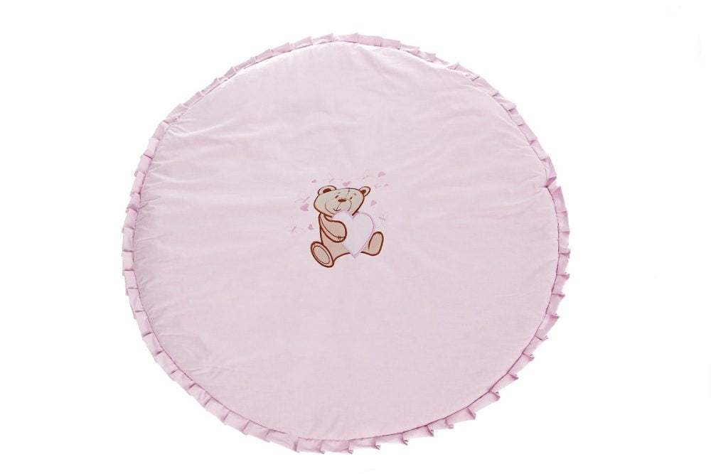 Krabbeldecke mit Rüschen ⌀95 Teddybär & Schmetterlinge Rosa - babyhafen.de 