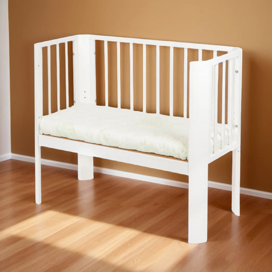 Baby Beistellbett 2in1, weiß, mit Matratze Gurte - babyhafen.de 
