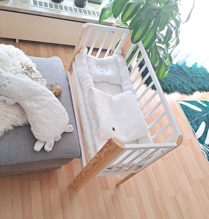 3in1 Baby Beistellbett 40x90 Babynest Decke Musselin Weiß - babyhafen.de 