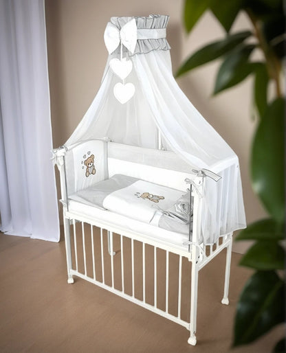 Baby Beistellbett, Textile-Ausstattung – Teddy Herzen Grau - babyhafen.de 