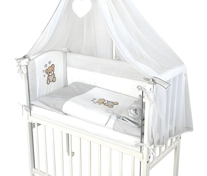 Baby Beistellbett, Textile-Ausstattung – Teddy Herzen Grau - babyhafen.de 