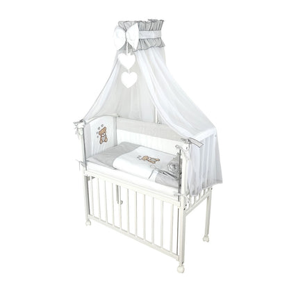 Baby Beistellbett, Textile-Ausstattung – Teddy Herzen Grau - babyhafen.de 