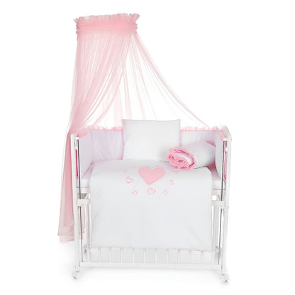 Mobiles Beistellbett 90x40 mit Rollen Komplett Herzen rosa - babyhafen.de 