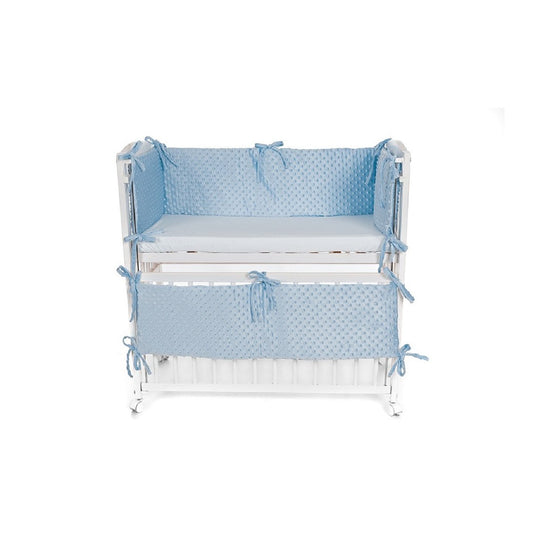 Baby Beistellbett mit Matratze und Minky Nestchen in Blau – komfortables Babybett für Neugeborene
