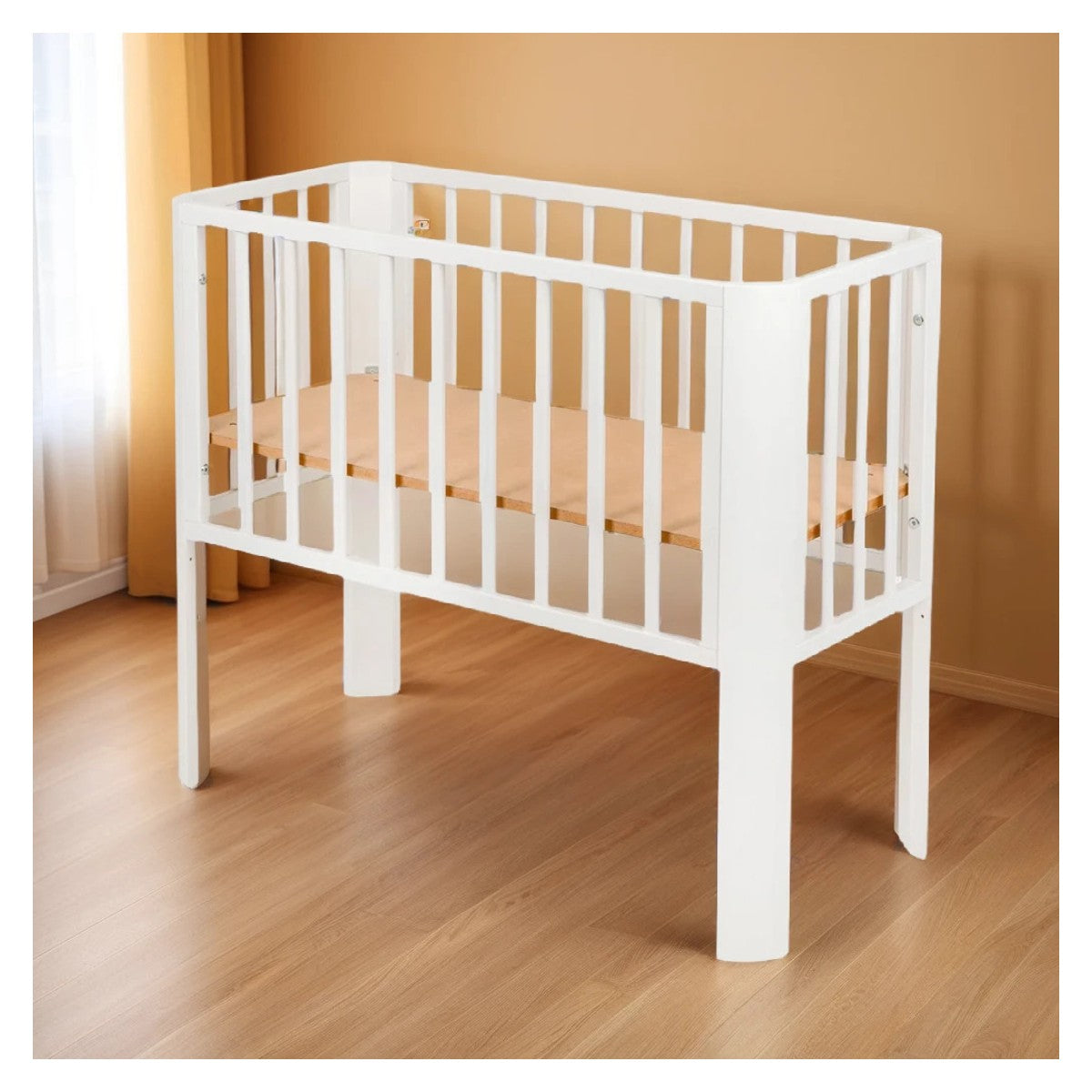 Baby Beistellbett 2in1, weiß, mit Matratze Gurte - babyhafen.de 