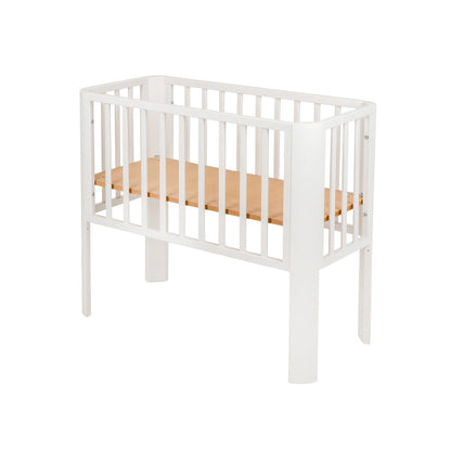 Baby Beistellbett 2in1, weiß, mit Matratze Gurte